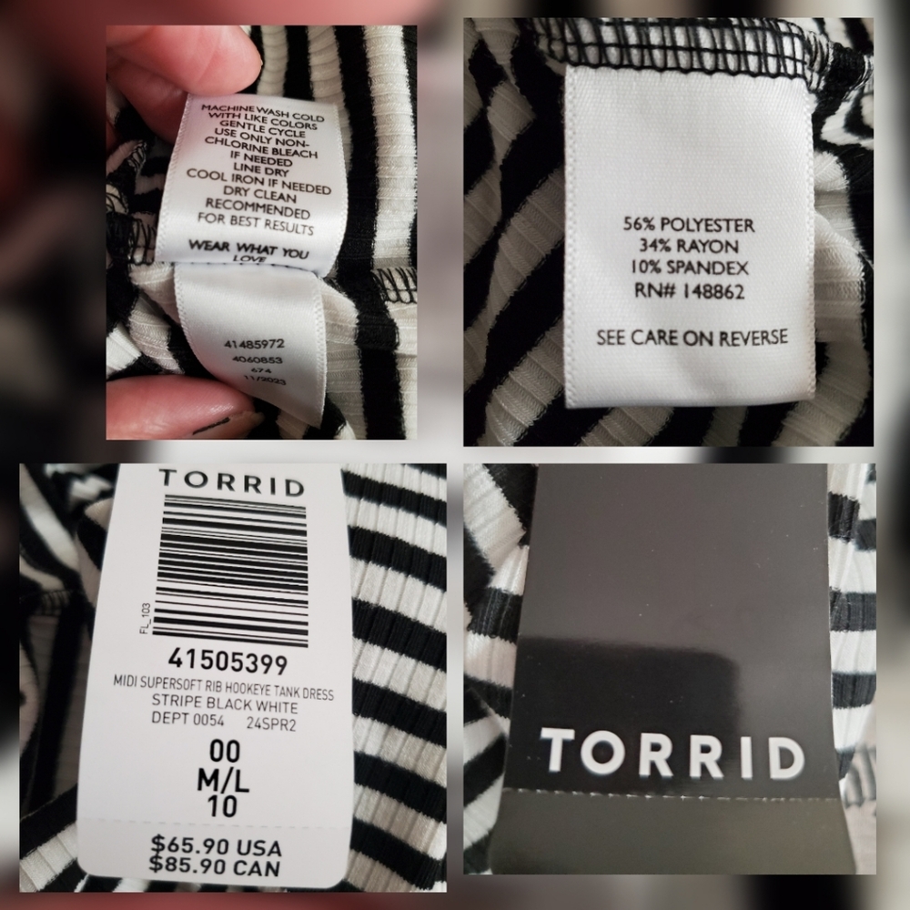 *NWT* Torrid's Midi Rib Hookeye Tank Dress Stripe Black White Dress - Picture 11 of 16